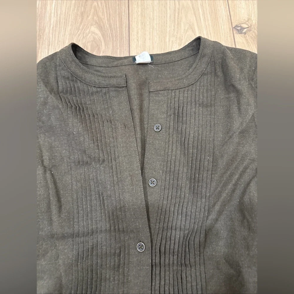 J.Crew Women Sz 12 Wool Dress Pin Tuck Olive Pleated Drop Waist Cottage Prairie